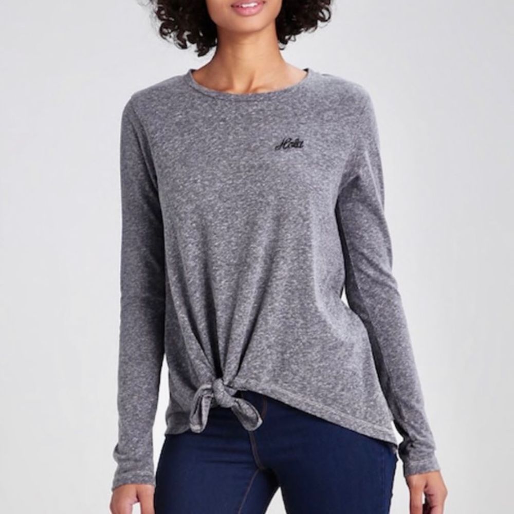 Sundry Hola Knotted Jersey Crew Neck Long Sleeve Tee